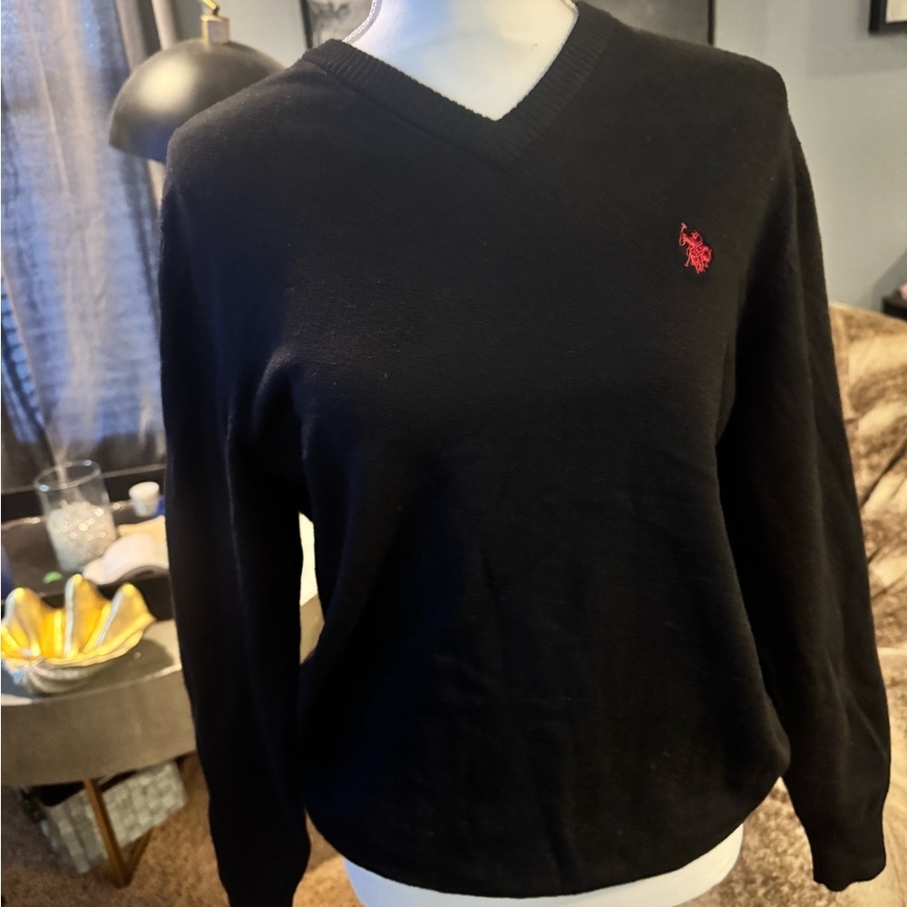 U.S. Polo Assn Black V Neck Sweater Small Preppy Classic Minimalist